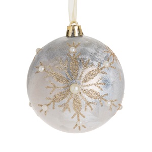 dis-glob-cra-alb-fulg-auriu-perla8-list.jpg Ornament Brad de Craciun Glob Argintiu Frosty cu Glitter Fulgi & Margele Ø8cm - Image 1