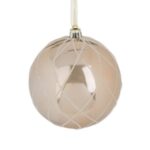 Ornament Brad de Craciun Glob Bej Lucios cu Model Plasa & Glitter Ø10cm