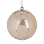 Ornament Brad de Craciun Glob Bej Lucios cu Model Plasa & Glitter Ø12cm