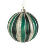 Ornament Brad de Craciun Glob Bej Petrol Dungi Mate & Detalii cu Glitter Ø10cm