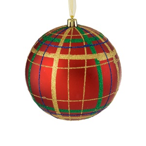 dis-glob-cra-ros-mat-carou-verde12cm-list.jpg Ornament Brad de Craciun Glob Rosu Mat Carouri Modele cu Glitter Ø12cm - Image 1