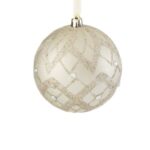 Ornament Brad de Craciun Glob Bej cu Glitter & Strass Ø10cm
