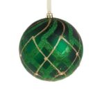 Ornament Brad de Craciun Glob Verde cu Glitter & Strass Ø10cm