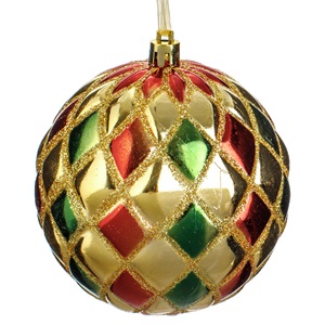 dis-glob-ros-auriu-verde-romburi10c-list.jpg Ornament Brad de Craciun Glob cu Romburi Rosii Verzi & Glitter Auriu Ø10cm - Image 1