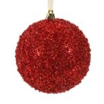Ornament Brad de Craciun Glob Rosu cu Tonsel Ø10cm