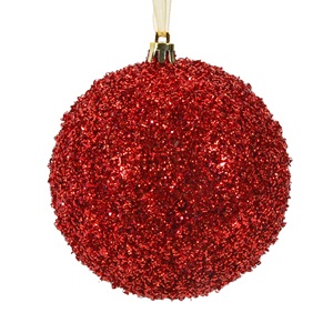 dis-glob-ros-betea-10cm-list.jpg Ornament Brad de Craciun Glob Rosu cu Tonsel Ø10cm - Image 1