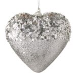 Ornament Brad de Craciun din Spuma Inima Argintie Margele Glitter 11cm