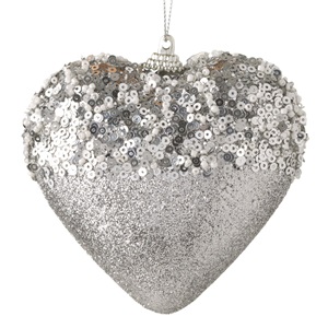 dis-kardia-asimi-poulies-11cm-list.jpg Ornament Brad de Craciun din Spuma Inima Argintie Margele Glitter 11cm - Image 1