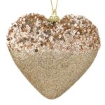 Ornament Brad de Craciun din Spuma Inima Bej Margele Glitter 11cm