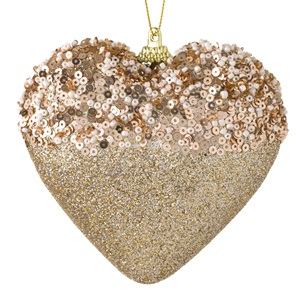 dis-kardia-sambani-poulies-11cm-list.jpg Ornament Brad de Craciun din Spuma Inima Bej Margele Glitter 11cm - Image 1