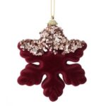Ornament Brad de Craciun Fulg din Spuma Catifelata Bordo cu Paiete 12cm