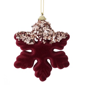 dis-nifada-kokk-veloute-poulies-13cm-list.jpg Ornament Brad de Craciun Fulg din Spuma Catifelata Bordo cu Paiete 12cm - Image 1