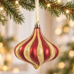 Glob de Craciun Onion Rosu cu Glitter Ø10cm