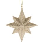 Ornament Brad de Craciun Stea 3D Bej Sampanie cu Glitter 10cm
