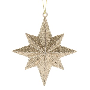 dis-ornament-stea-sam-10cm-list.jpg Ornament Brad de Craciun Stea 3D Bej Sampanie cu Glitter 10cm - Image 1