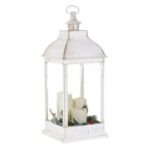 Felinar Decorativ de Craciun Alb Auriu Brushed cu Lumanari LED 24x24x61cm