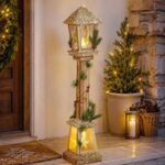 Felinar de Podea de Craciun cu Lumanare LED 80cm