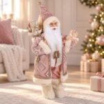 Mos Craciun Decorativ cu Costum Rose Gold si Ursulet 45cm