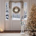 Figurina Decorativa de Craciun Om de Zapada Alb cu Picioare Extensibile Schi 80-100cm