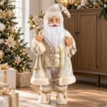 Figurina Mos Craciun cu Haina Sampanie Felinar & Ceas 60cm