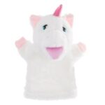 Figurina din Plus Unicorn Alb Roz pentru Teatru de Papusi 30cm