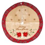 Covoras Fusta pentru Brad Bej Catifelata Carouri Rosii "Merry Christmas" 90cm