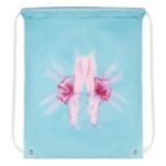 Saculet Textil Turcoaz Roz Balerina cu Sireturi 34x42cm