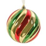 Ornament Brad de Craciun Glob Rosu Verde cu Glitter Auriu & Model Ø12cm