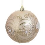 Ornament Brad de Craciun Glob Sampaniu Mat cu Margele & Glitter Ø12cm