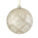 Ornament Brad de Craciun Glob Bej cu Glitter & Strass Ø15cm
