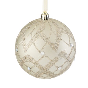 glob-cra-sampaniu-mat-gl-15cm-list.jpg Ornament Brad de Craciun Glob Bej cu Glitter & Strass Ø15cm - Image 1
