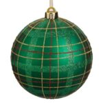 Ornament Brad de Craciun Glob Verde Mat Carouri Rosii & Glitter Auriu Ø15cm