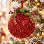 Glob de Craciun Rosu cu Beteala si Fructe de Padure Decorative Ø15cm