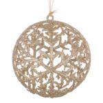 Ornament Brad de Craciun Glob Perforat Sampaniu Ø14cm