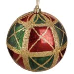 Ornament Brad de Craciun Glob Rosu Verde cu Glitter Auriu Ø12cm