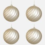 Set 4 Globuri de Craciun Sampanii cu Dungi din Glitter Ø12cm