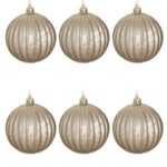 Set Globuri de Craciun Sampanii cu Dungi Reliefate Mercury Ø8cm - 6buc
