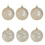 Set Globuri de Craciun Aurii Bej Mate Lucioase cu Model Glitter Ø8cm - 6buc