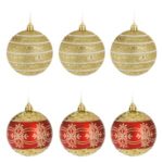 Set Globuri de Craciun Rosii Aurii cu Glitter Ø8cm - 6buc