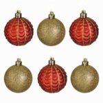 Set Globuri de Craciun Rosii Mate Aurii & Glitter Ø6cm - 6buc