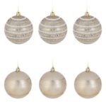 Set Globuri de Craciun Bej cu Glitter Ø10cm - 6buc