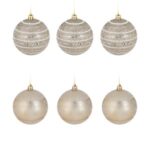 Set Globuri de Craciun Bej cu Glitter Ø8cm - 6buc