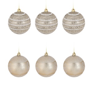 globuri-cra-6buc-samp-gl-8cm-list.jpg Set Globuri de Craciun Bej cu Glitter Ø8cm - 6buc - Image 1