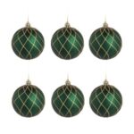 Set Globuri de Craciun Verzi cu Glitter Auriu Ø6cm - 6buc