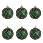 Set Globuri de Craciun Verzi cu Glitter Auriu Ø8cm - 6buc