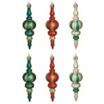 Set Ornamente de Craciun Turturi Sampanii Rosii Verzi cu Gletter 14cm - 6buc