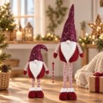 Figurina Decorativa de Craciun Gnome cu Picioare Telescopice si Paiete 70-100cm