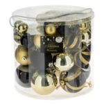 Set Globuri de Craciun Negre Aurii Mate Stralucitoare cu Glitter 4-6-8-10cm & Beteala - 55buc