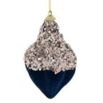 Ornament Brad de Craciun Glob din Spuma Con Catifelat Albastru cu Paiete 12cm