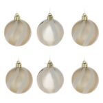 Set Globuri de Craciun Bej Sampanii cu Dungi Albe Holografice Ø6cm - 6buc
